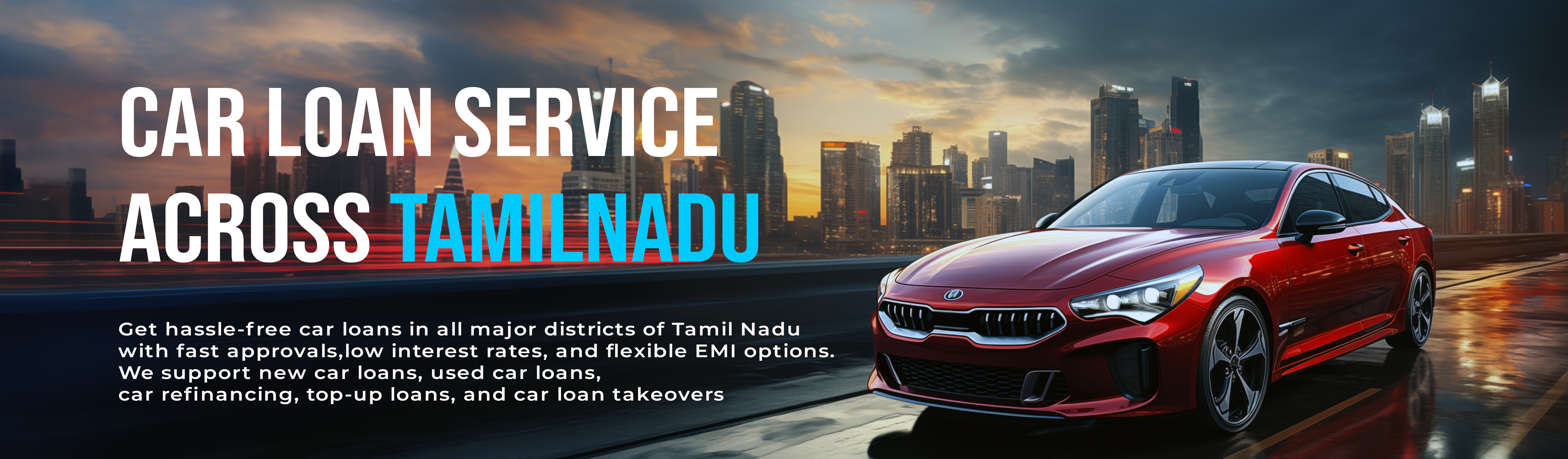 Sakthi Associates serves 19 Tamil Nadu districts for car loans – including Madurai, Dindigul, Trichy, Thanjavur, Tirunelveli and more with low EMI and fast approval